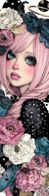 Free angel bookmark featuring small halo angel with pink hair